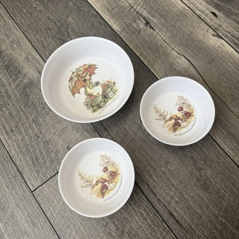 VTG 1970s Holly Hobbie Oneida Deluxe Set of 3 Melamine Bowls American Greetings
